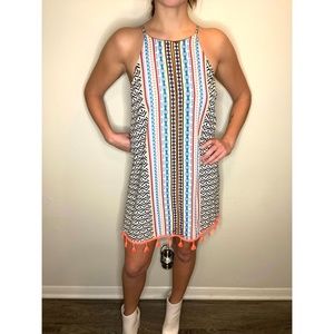 Fun Scuba Neck Dress w/ Pink Tassels